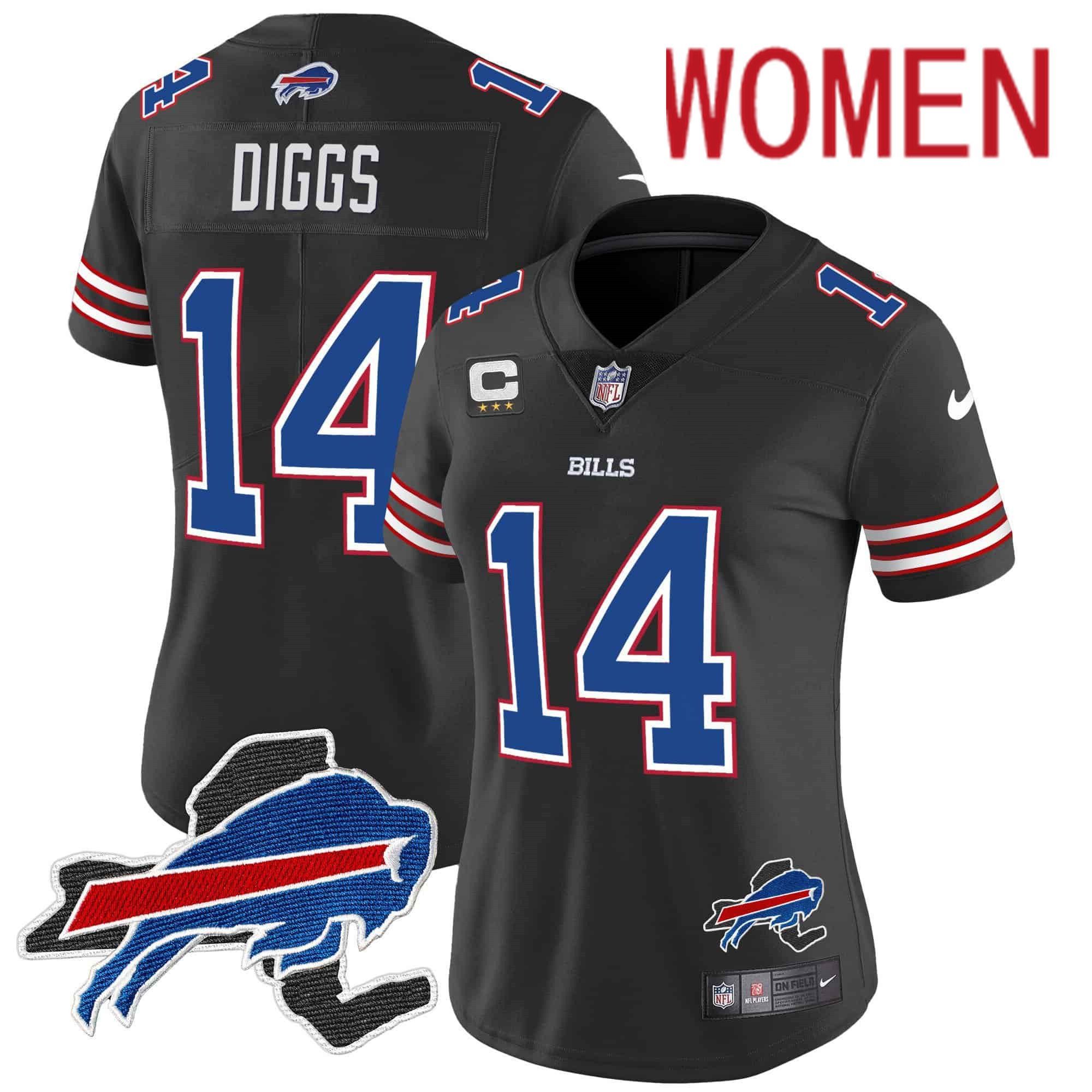 Women Buffalo Bills #14 Diggs Black 2024 Nike Patch Vapor Limited NFL Jersey style 1->customized nfl jersey->Custom Jersey